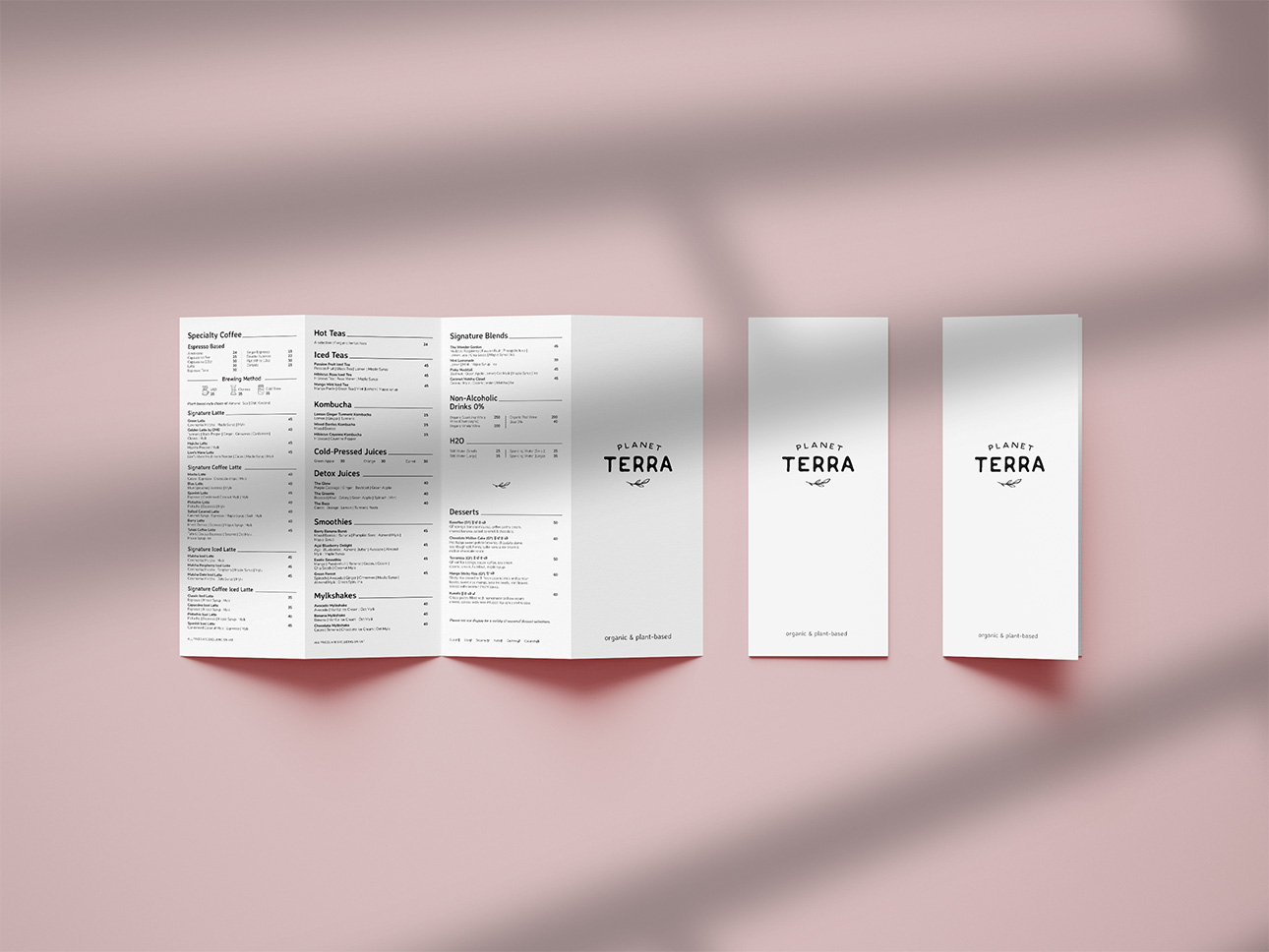 Diseño de menú plegable para restaurante vegano en Dubai