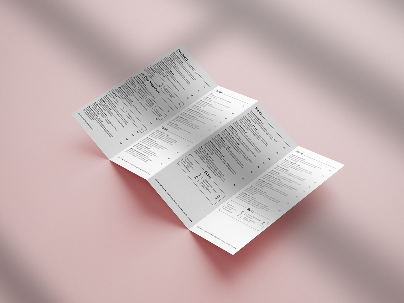 Diseño de menú plegable para restaurante vegano en Dubai